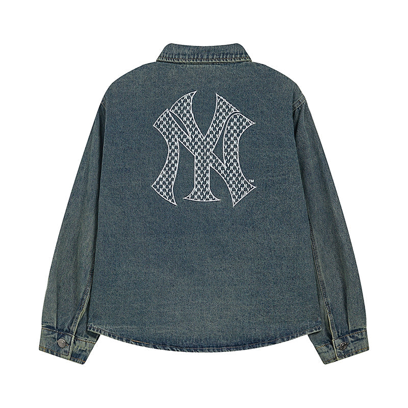 NY Yankees Washed Denim Shirt Jacket