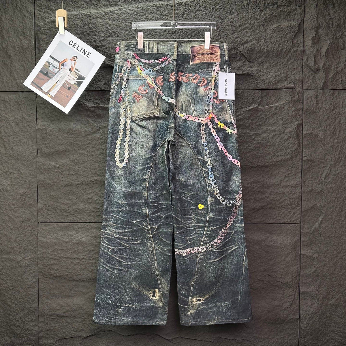 Acne Studios Colorful Chain‑Ornament Wide‑Leg Jeans