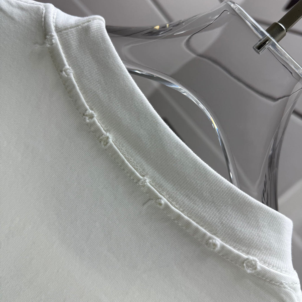 Acne Studios Large Circular Stamp‑Print Distressed‑Trim Crew‑Neck Short‑Sleeve T‑Shirt